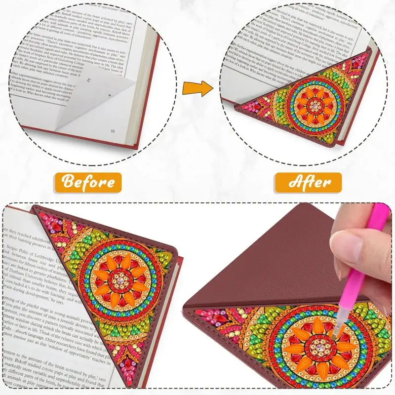 Gem Art Bookmark Kits Gem Painting Art DIY Corner Bookmarks 4pcs Crystal Drawing Triangle Page Mark Dot Art Bookmarks Book