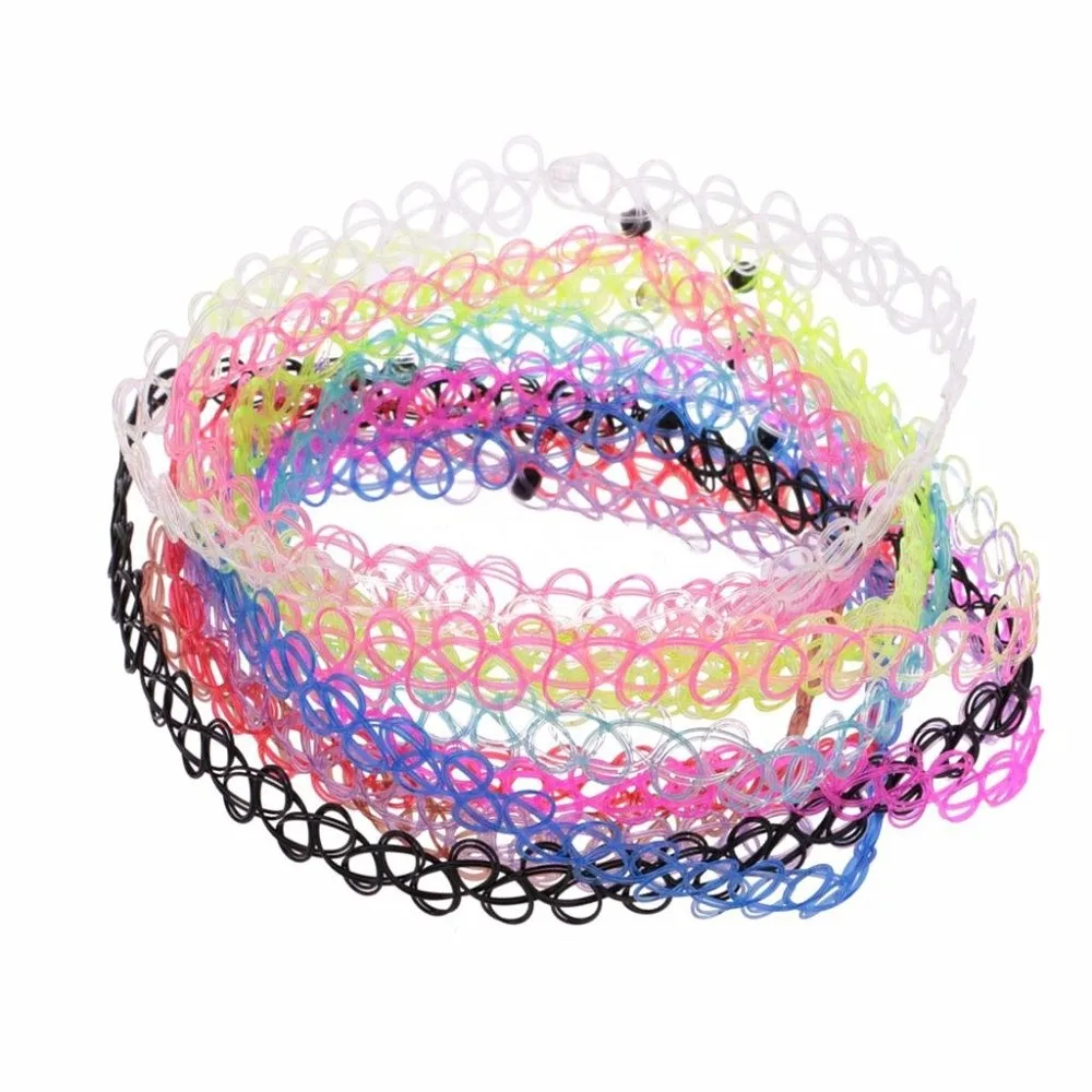 12Pcs/Set Fashion Colorful Fishline Necklaces Set Punk Style Elastic Braided Layered Set Short Black Clavicle Chain Gifts