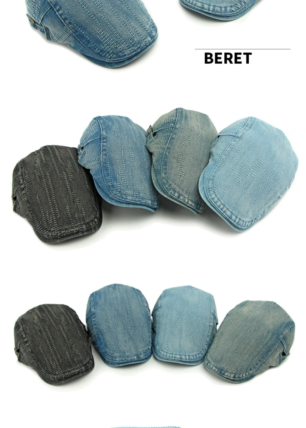 HT4768 Baskenmützen Frühling Sommer Herbst Denim-Kappen für Männer Frauen Baumwolle Künstler-Malermütze Unisex Ivy Flachmütze – Detail 3