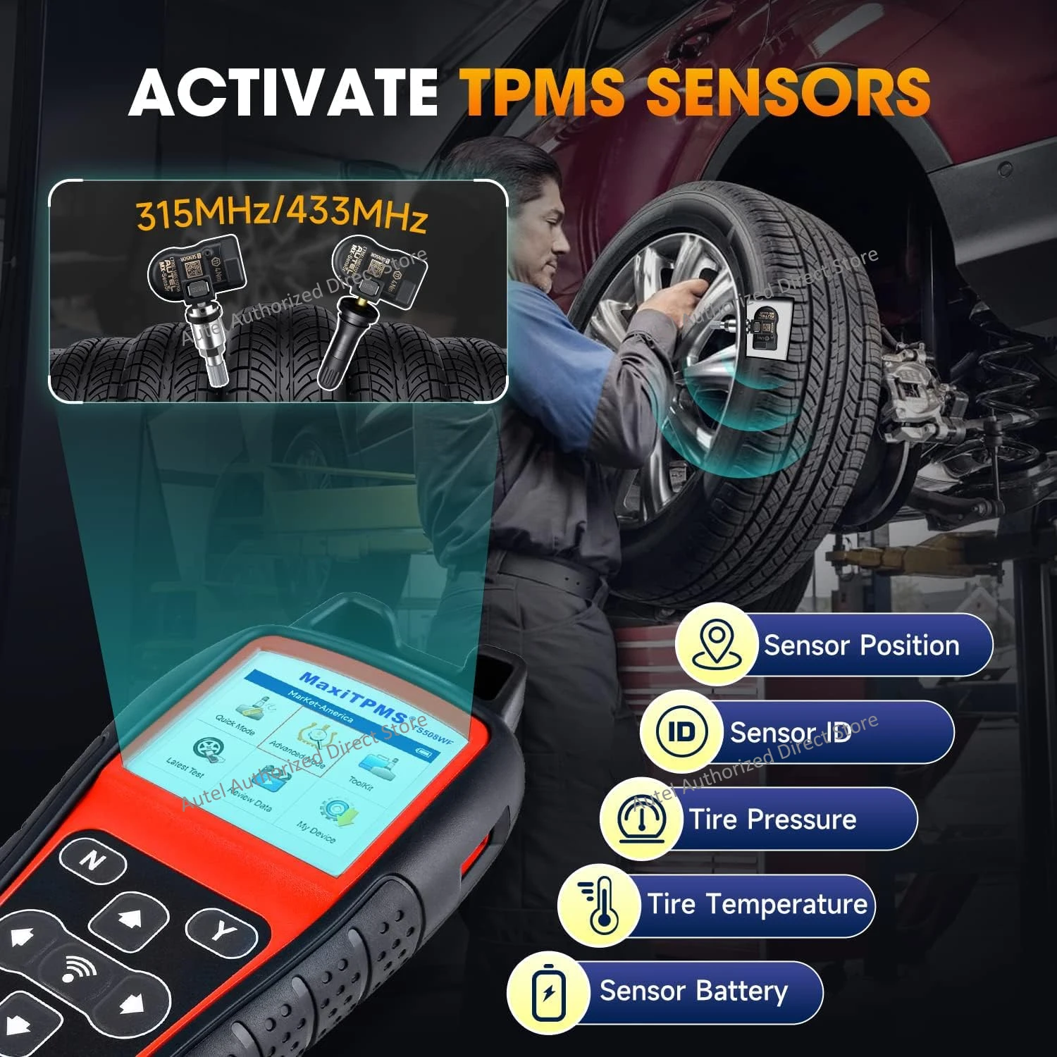 Autel MaxiTPMS TS508WF TPMS Relearn-Tool, Programmiergerät für MX-Sensoren 315/433MHz, Sensor-Neulernung/Aktivierung, Fehlercode-Auslesen/-Löschen, PK TS408S – Detail 9