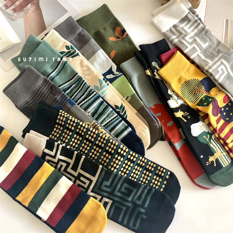 Calcetines rectos de algodón para hombre y mujer, medias de alta calidad, con estampado de personalidad y AB, a la moda, nuevos