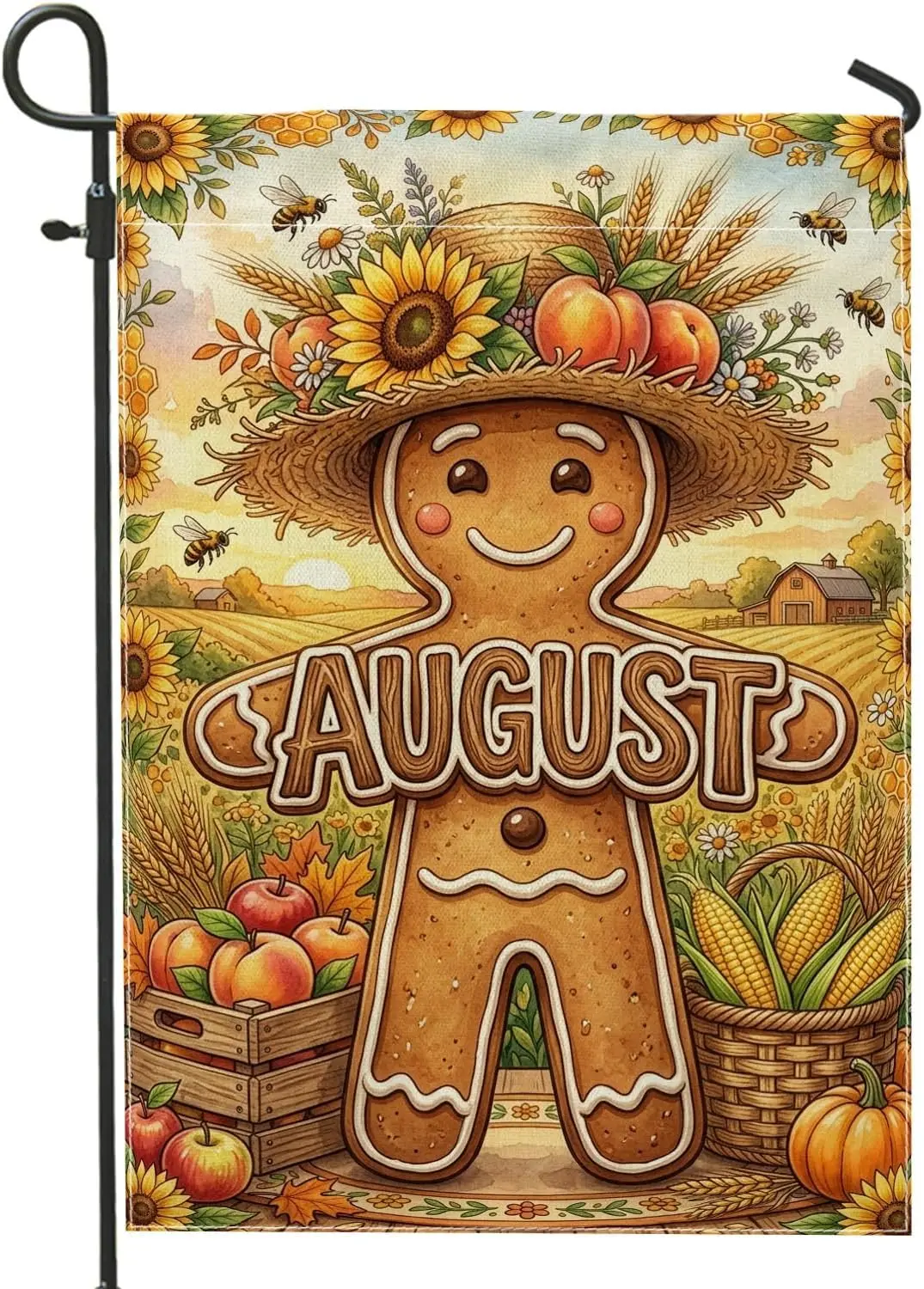 Gingerbread Garden Flag, Fall Harvest Sunflower Pumpkins August Brown Double Sided Burlap Yard Decorative Flags for Outdoor  xxl