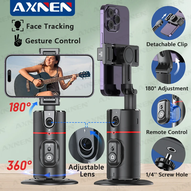 AXNEN 360 Rotation Gimbal Stabilizer Selfie Face Tracking Desktop Follow-up Shooting with Remote Shutter for Tiktok Live Video