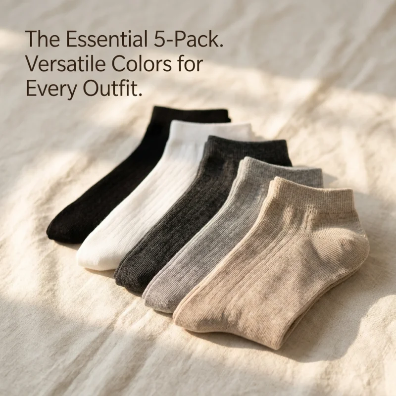 

Unisex Ankle Socks 5 Pack Premium Cotton Breathable Soft Moisture Wicking All Season Casual Socks Daily Office Athletic Use