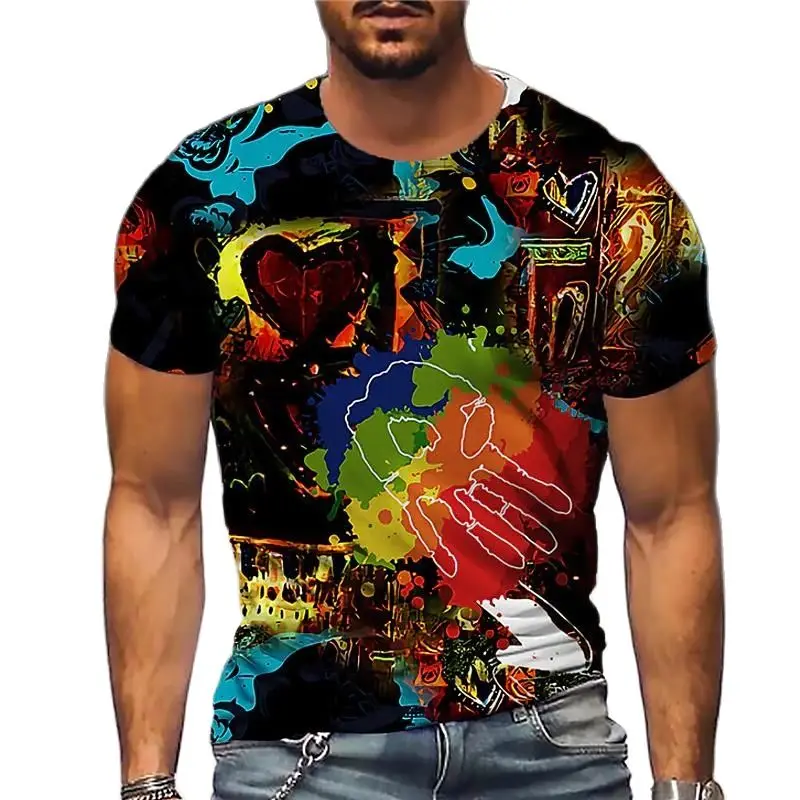 Summer Fashion Cool Graffiti Men\'s t-shirt New Casual Personality Hip Hop streetwear Fun Printed Round Neck Short Sleeve Tees