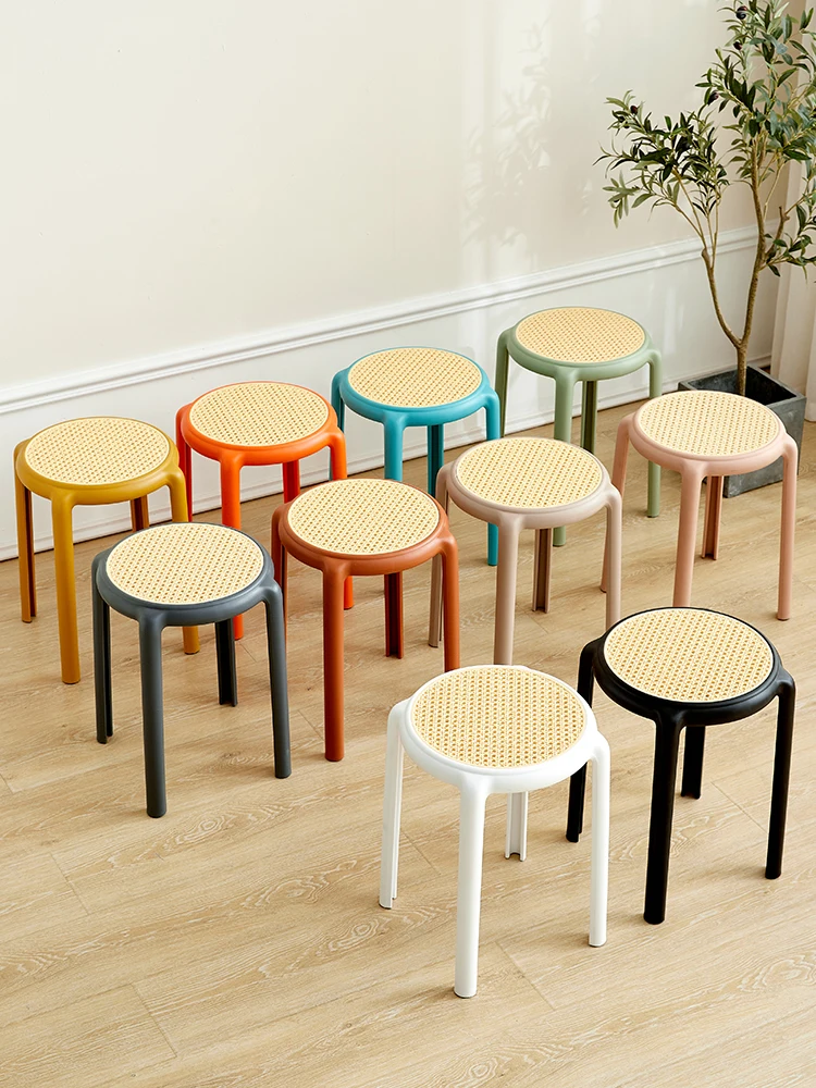 

Plastic stool household thickened living room plastic bench modern minimalist stackable stackable dining table chair Nordic roun