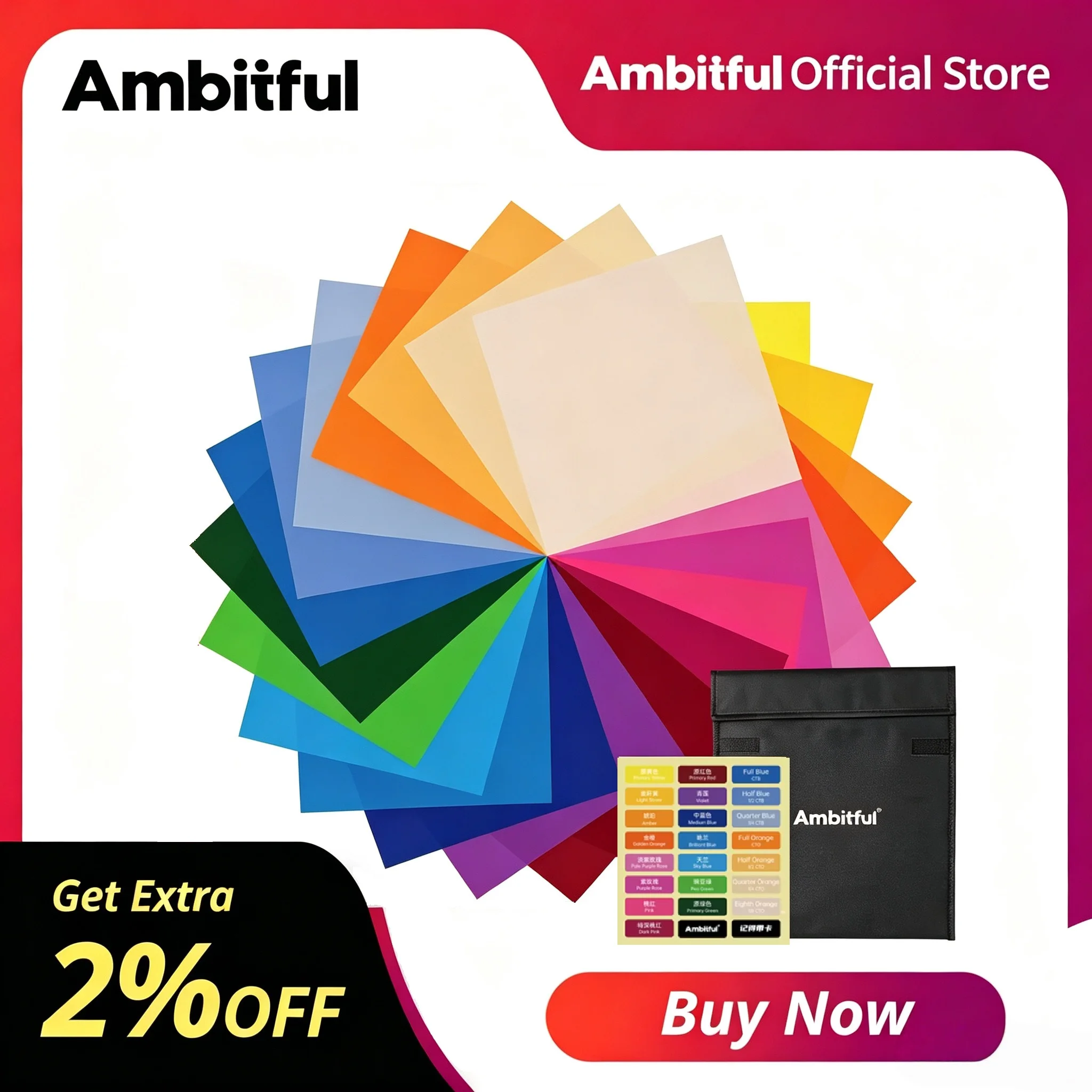 Ambitful – Lot de 22 Gels de Correction de Couleur 25x25cm, Gels d'Éclairage CTO, Filtres de Lumière pour Flashs Stroboscopiques