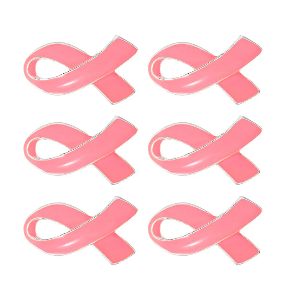 6Pcs Breast Cancer Awareness Pink Ribbon Brooch Decorative Zinc Alloy Ribbon Pin for Women Breast Cancer Awareness Pin