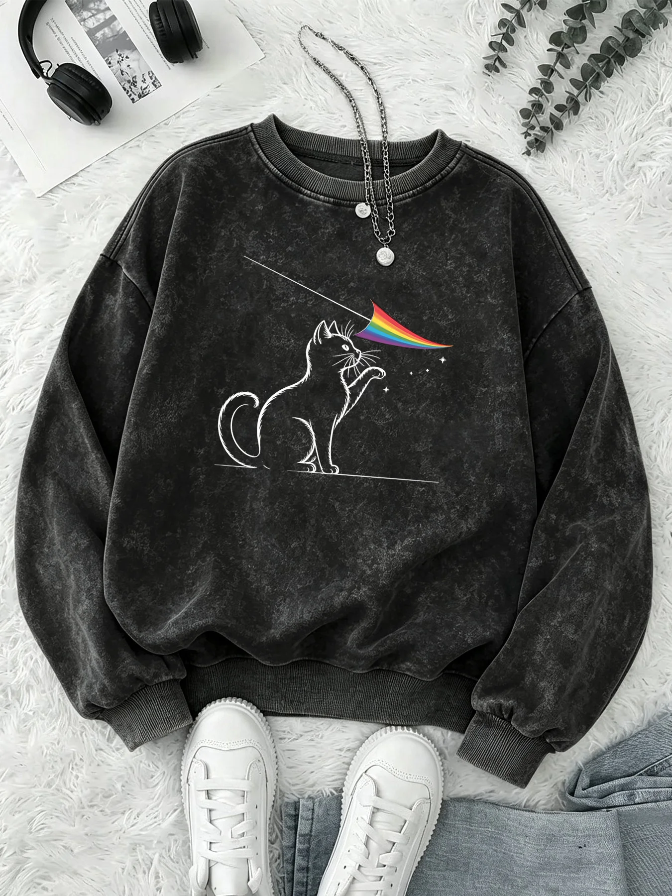 Unisex ACID Washed Vintage  Kawaii Streetwear Women,Rock  Retro Distressed  Sweatshirt Y2k Clothes