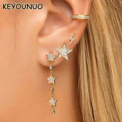KEYOUNUO Gold Plated CZ Stud Earrings For Women Ear Cuffs Zircon Stars Lightning Dangle Earrings Fashion Party Jewelry Wholesale