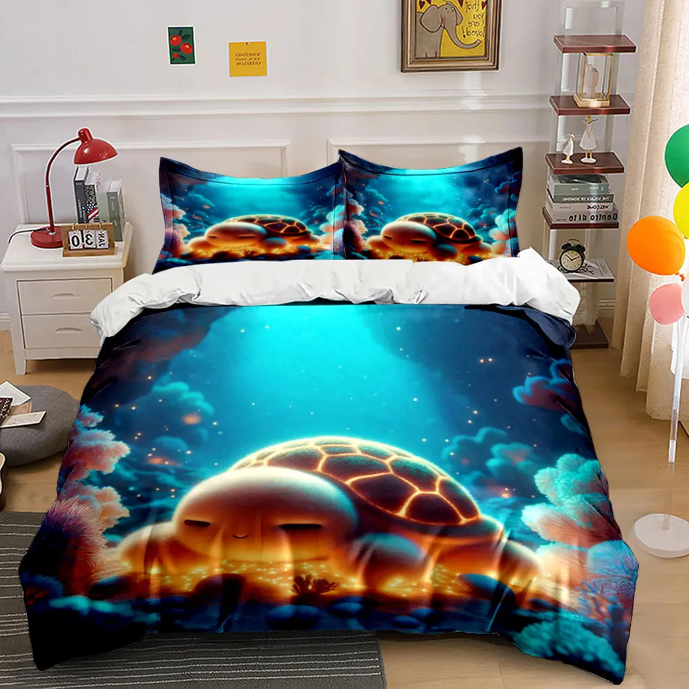 

Glowing turtle in dreamy coral reef Duvet Cover Set with 3D Printing Design Soft Polyester Bedding Set All-Season Comfort