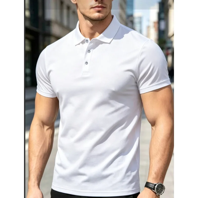 Men'S Polyester Fiber Polo Shirt Fabric Skin-Friendly Summer Casual Home Top