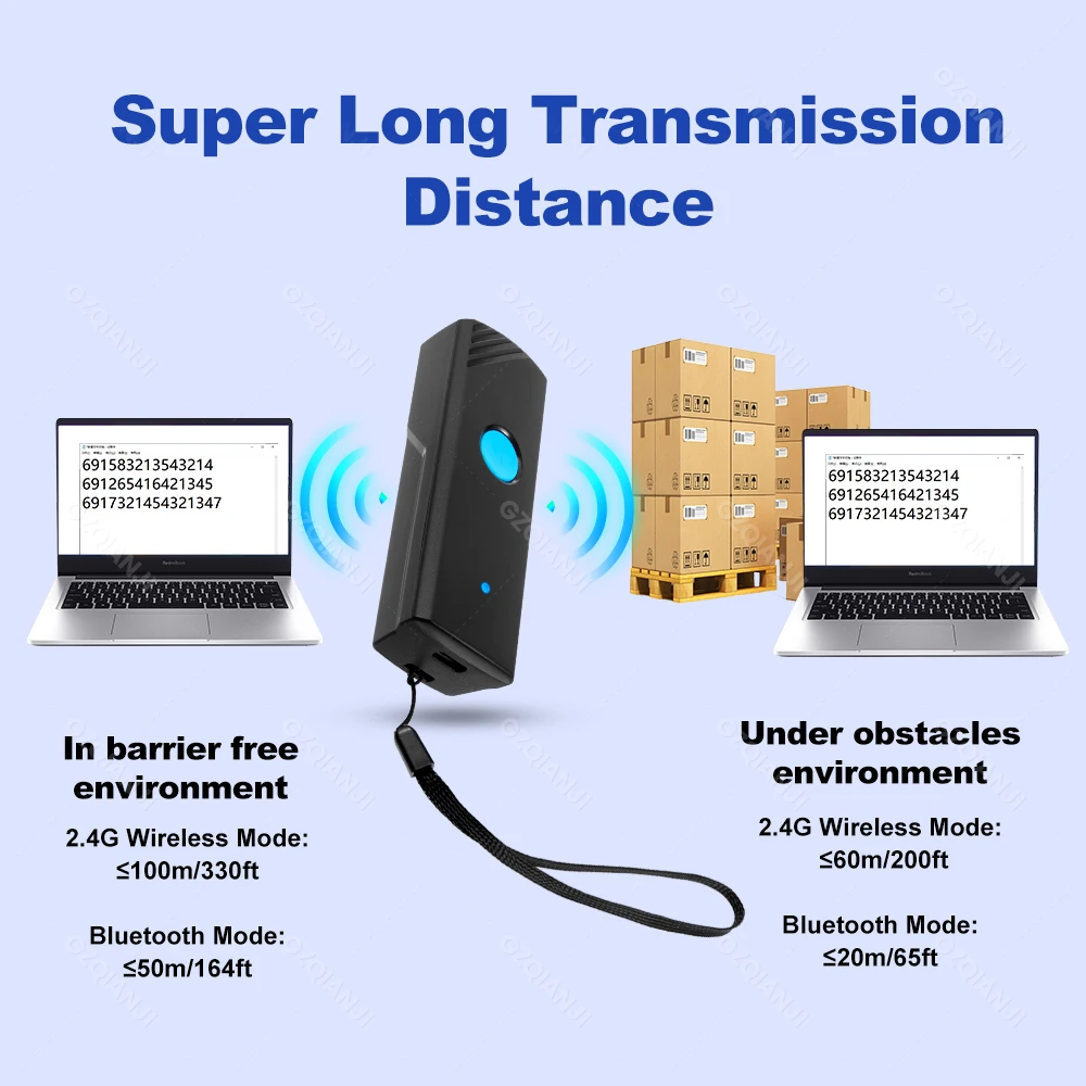 Imagem -04 - Usb 2.4ghz Leitor Portátil Telefone de Suporte pc Scan Preto Móvel 1d 2d Barcode Scanner Mini Compatível com Bluetooth