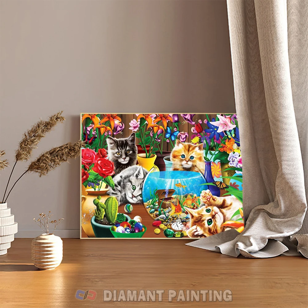 5D DIY New Diamond Painting Cats Cartoon Mosaic Needlework Diamond Embroidery Animal Picture Cross Stitch Kits Handmade Hobby