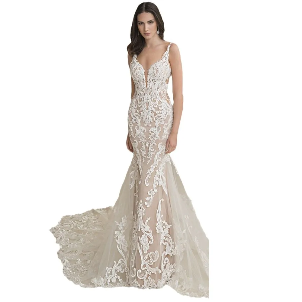 Bridal Strap Fishtail Wedding Dress French Satin Lace Trip Shoot Temperament Entry Skirt