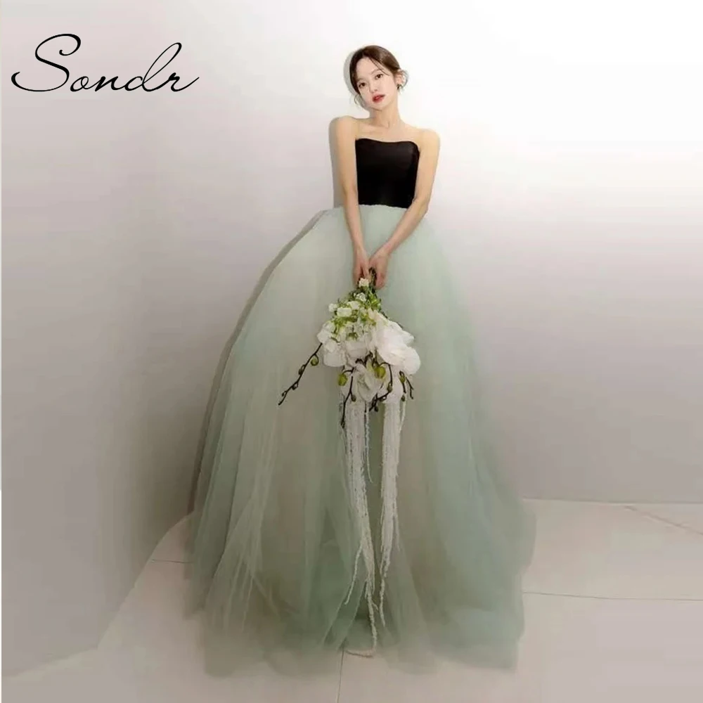 Sondr Mint Green Korean Evening Party Dresses Wedding Snap Dress Photo Shoot Strapless Prom Gowns Customized Corset Back