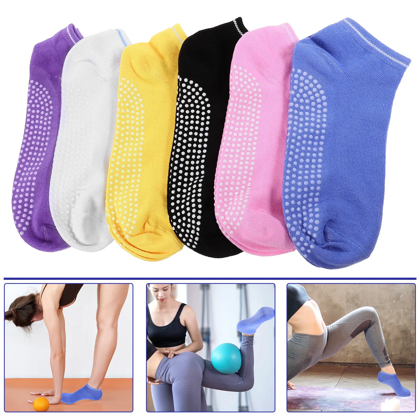 

6Pairs Non Slip Yoga Socks Premium Breathable Comfortable Anti Skid Ankle Socks for Dance Pilates Trampoline Sports Casual Use