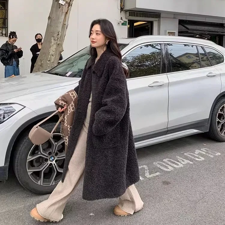 

2024 | Seattle | All wool fur integrated fur coat Women's medium length lamb fur coat new winter