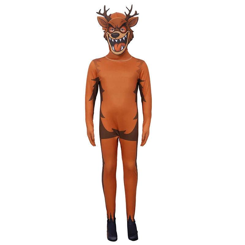 مضحك 99 ليال في الغابات الغزلان تأثيري حلي البوليستر الغزلان بذلة قناع مجموعة هالوين ارتداءها تظهر عيد الميلاد زي