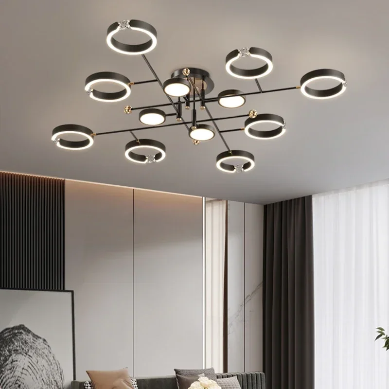 

Modern Luxury Chandelier Lighting for Living Room Bedroom Plated Gold Aluminum Remote Control Pendant Lights Crystals Decoration