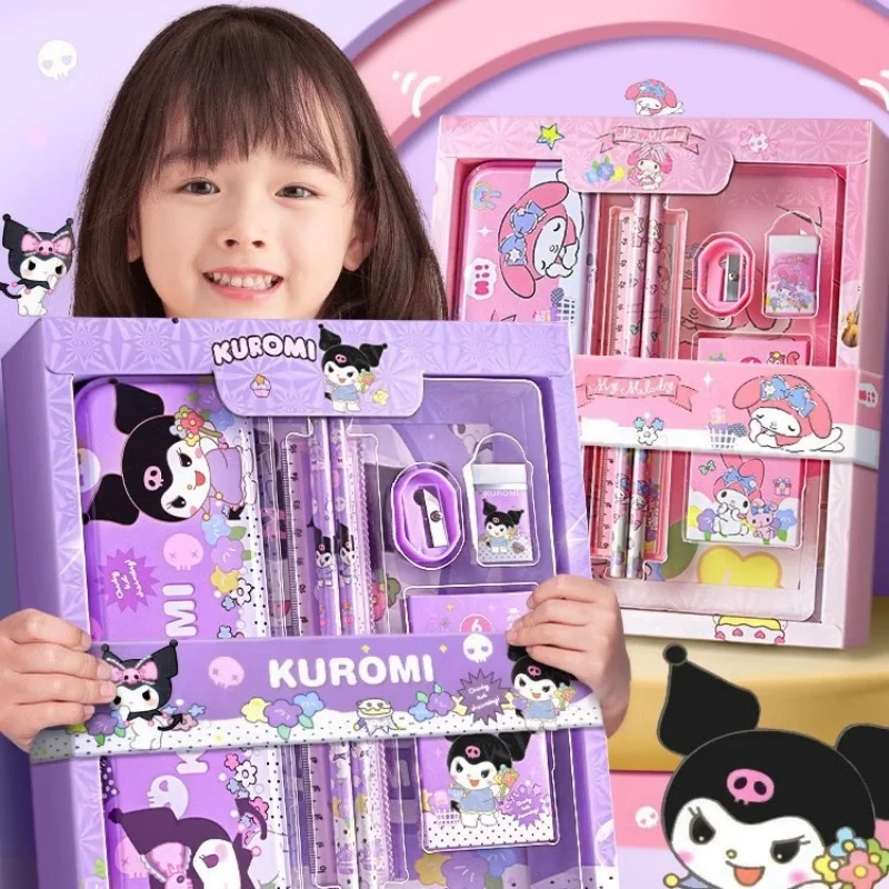 Sanrio Kuromi Melody Cinnamoroll Stationery Gift Box Girls Primary School 6/12-Piece School Supplies for Children Kawaii New Hot