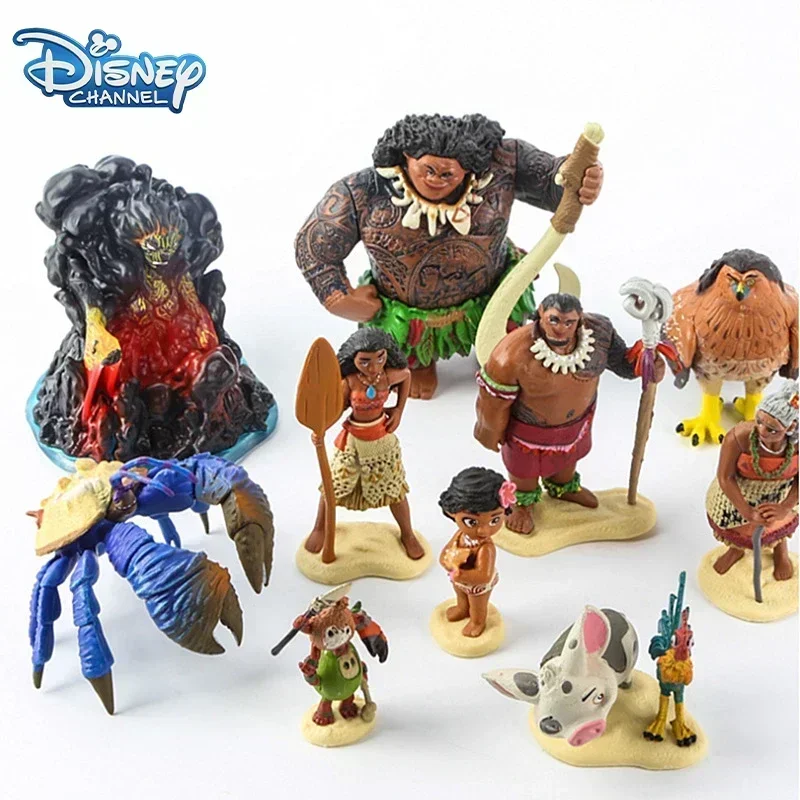 10pcs Disney Movie Moana Princess Legend Vaiana Maui Chief Tui Tala Waialiki Heihei Pua Action Figure Decor Model Toys Kids Gift