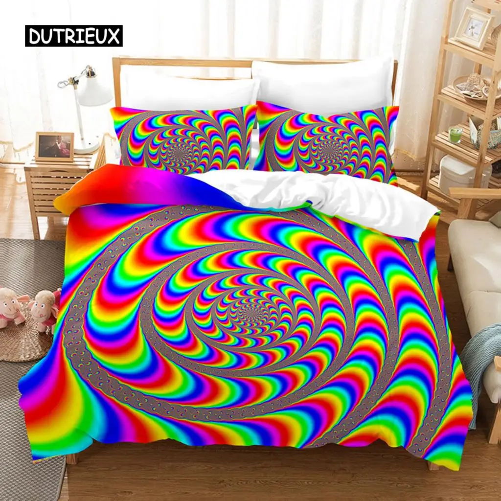 

Trippy Duvet Cover Set Abstract Art Psychedelic Spiral In Vivid Rainbow Colors Bedding Set King Size Warped Space Quilt Cover