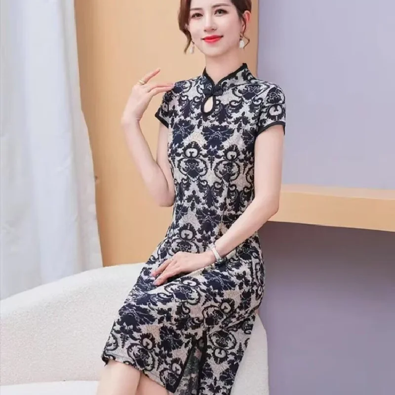 

Новое летнее платье с воротником-стойкой и пуговицами в стиле ретро, женская дизайнерская одежда больших размеров с принтом, 2025 г., повседневная повседневная одежда