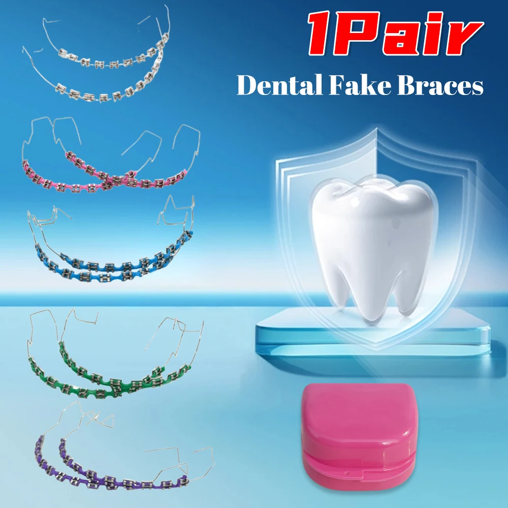 

2pcs Temporary Tooth Decoration Dental Fake Braces with Metal Wires & Bracket Dental Tool Practice Props for Dental Students