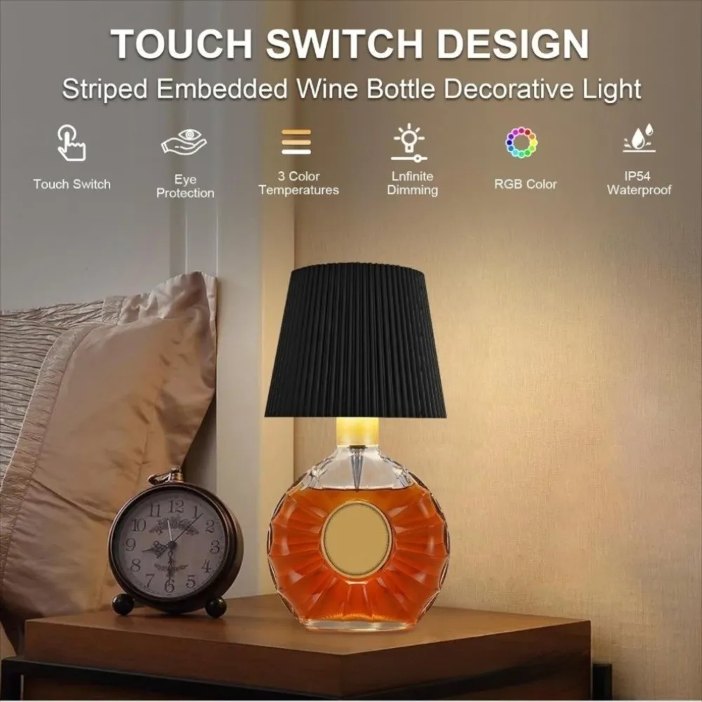 

Wireless Pleated Bottle Lamp DIY Touch LED Bottle Light Head Stepless Dimming Rechargeable Cordless Table Lamp Restaurants