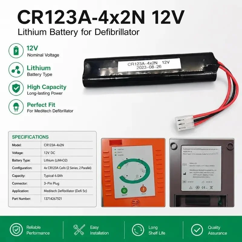 [New] [CR123A-4x2N] for Meditech 5-c Automated External Defibrillator 12V Disposable Lithium
