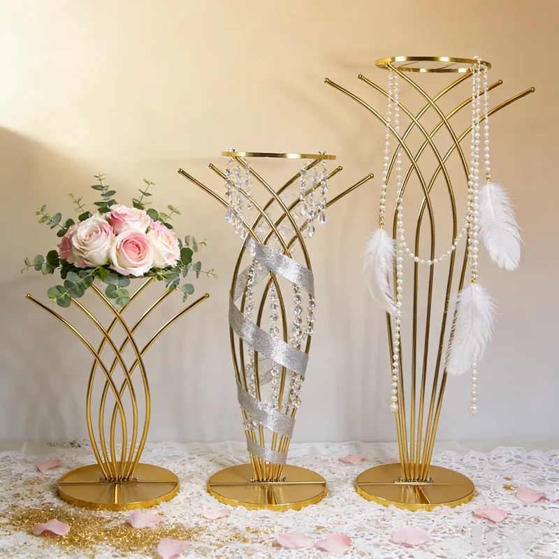 10pcs Luxury Gold Metal Wedding Flower Centerpiece Stand Geometric Design for Church Ceremony Reception Decor