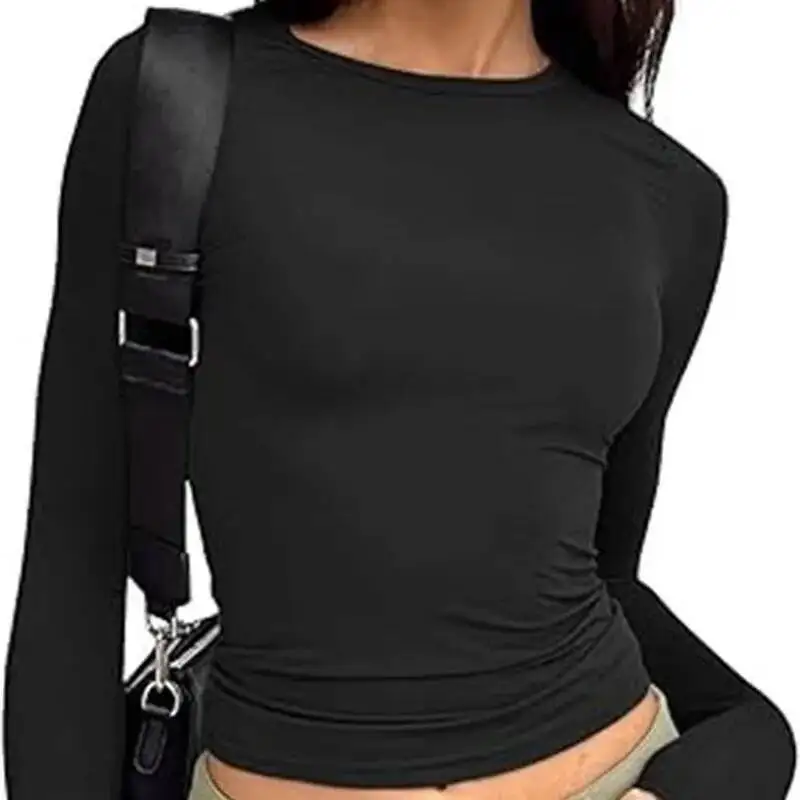 

Women Long Sleeve T-shirt New Season Versatile Short Pullover Solid Color Long Sleeve Autumn Winter T Shirt Crop Top