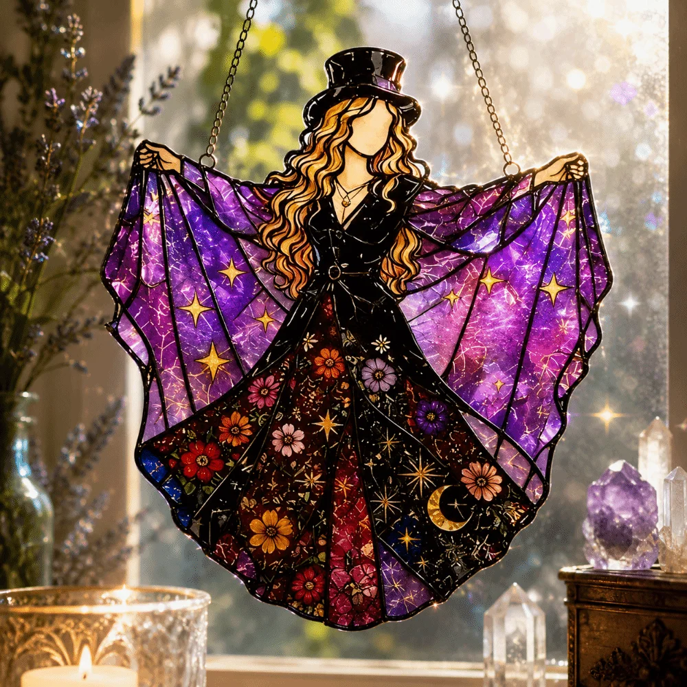 Vintage Dancing Lady Window Pendant Acrylic Home Decor Wind Spinner Gothic Witch Style Halloween Hanging Ornaments Home