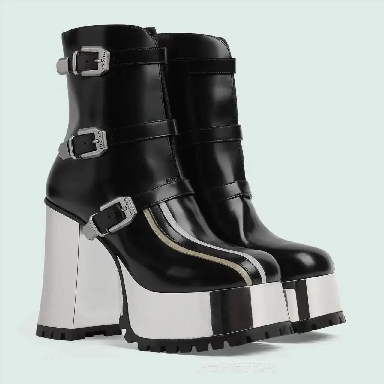 

Foreign Trade Show Round Head Needle Buckle Waterproof Platform Thick Heel Ultra High Heel Large Size Short Boots Women's Boots