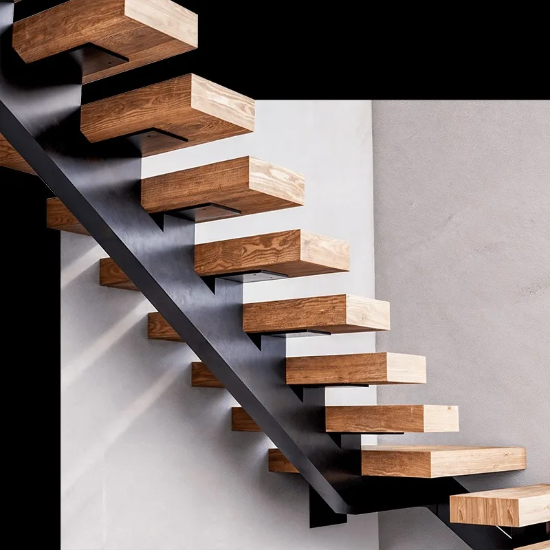 custom.High Quality Indoor Floating Straight Stairs Central Spine Staircase with Wood Tread and Spindles Kitchen and U