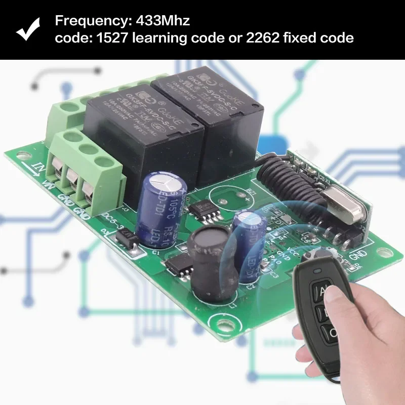 433Mhz Telecomando Universale Senza Fili di Controllo di CC 5V ~ 30V 10A 2CH Relè rf Ricevitore e Trasmettitore per elettrico tende \ porta Scorrevole