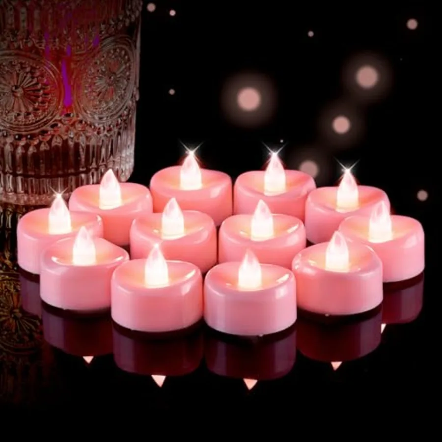 24Pack Tea Lights Candles Battery Operated,Pink Shell, Flameless LED Tealight Candles, Electric Fake Candles Christmas Halloween