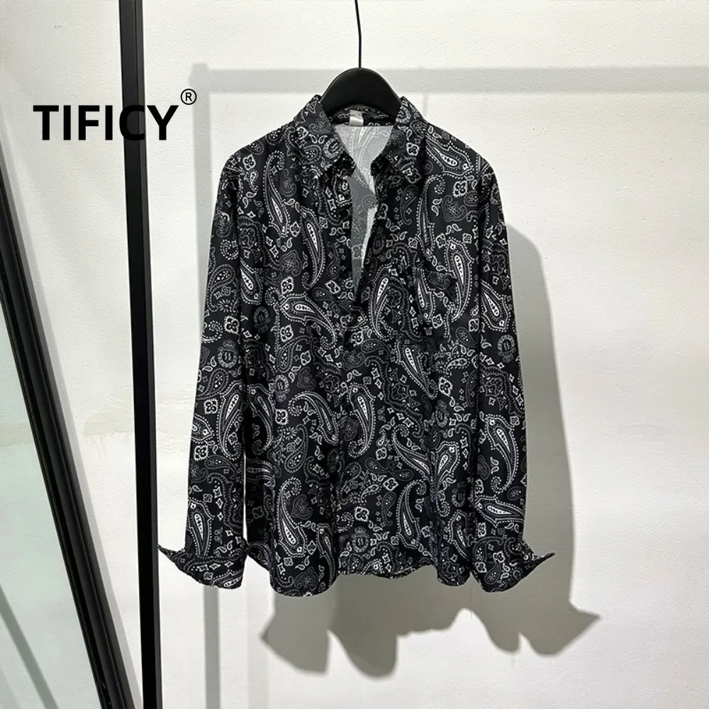

TIFICY Shirts Women's Spring and Summer Simple Retro Cashew Flower Loose Long Sleeved Shirt Trendy Casual No Iron Top