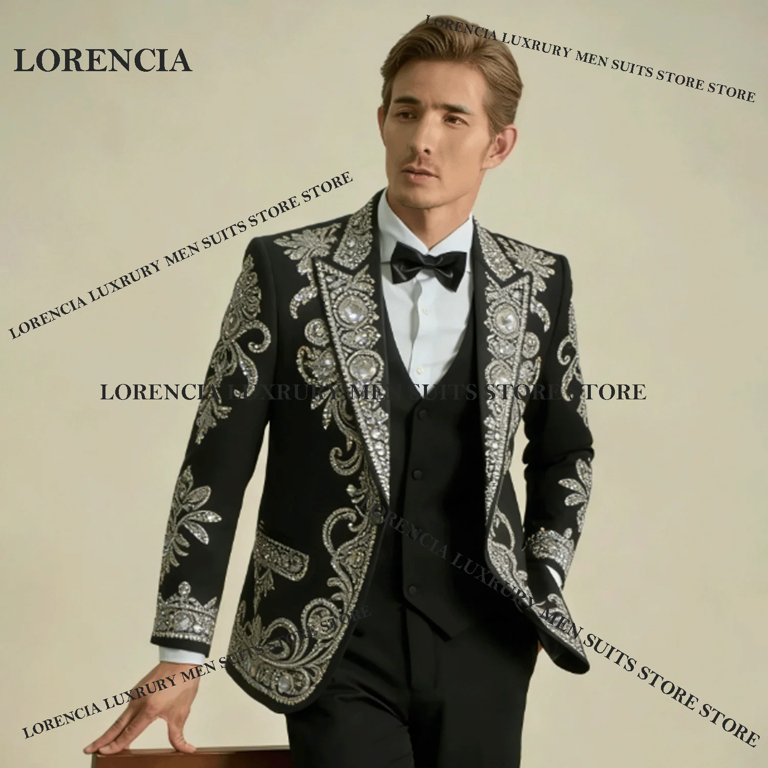 

Мужские костюмы премиум-класса с пайетками для свадьбы, бриллиантовые кристаллы, блестящий блейзер для выпускного вечера, комплект из 3 предметов, смокинг, приталенный крой.