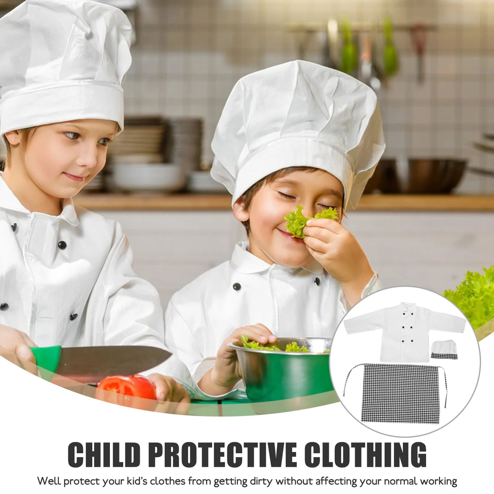 

Children Chef Costume Kids Cooking Apron Role Play Clothes Toddler Baking Uniform Hands-On Ability