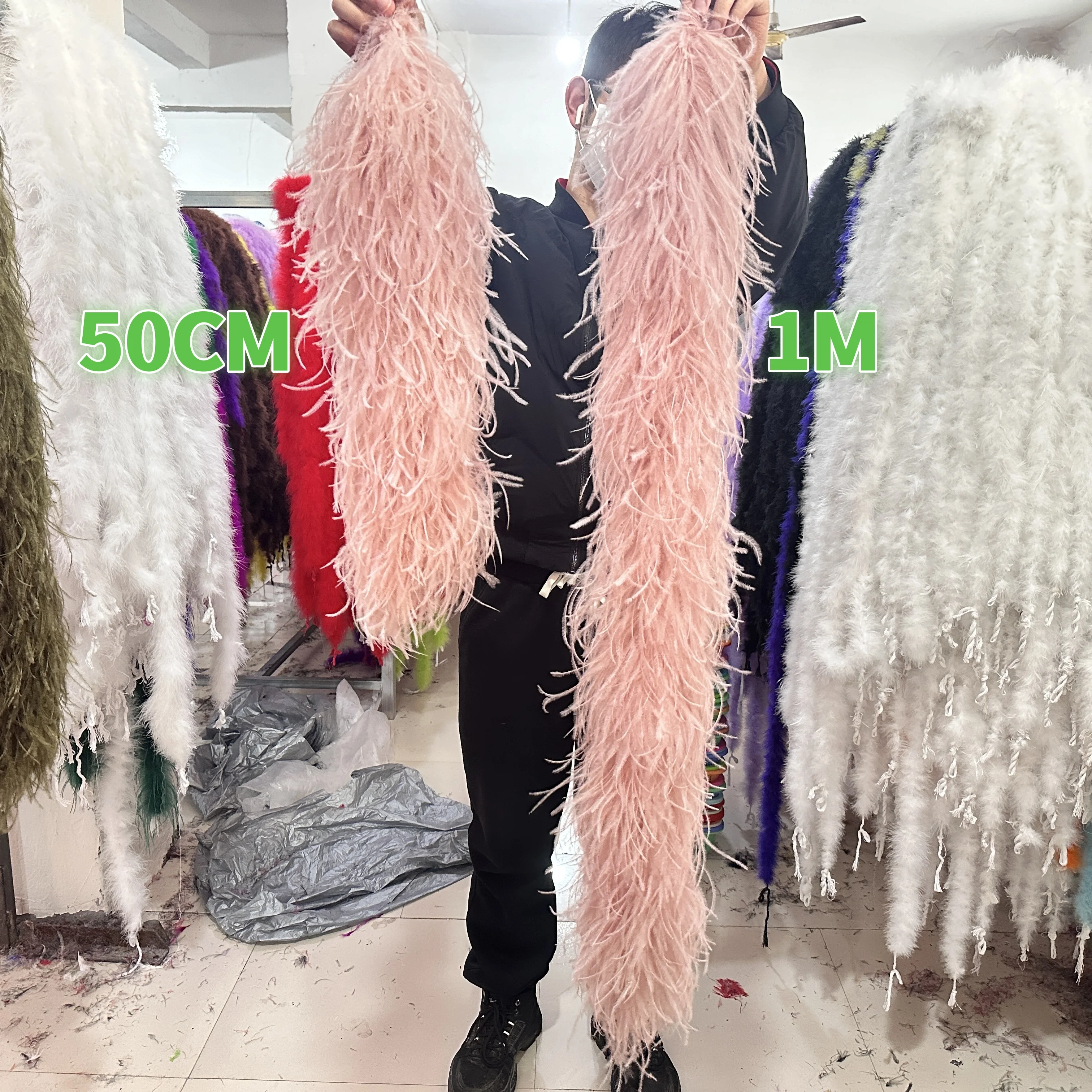 Imagem -02 - Penas de Avestruz Real Xaile Boa para Vestido de Casamento Roupas de Costura Cachecol Decorativo Plumas Pretas e Brancas m 2m