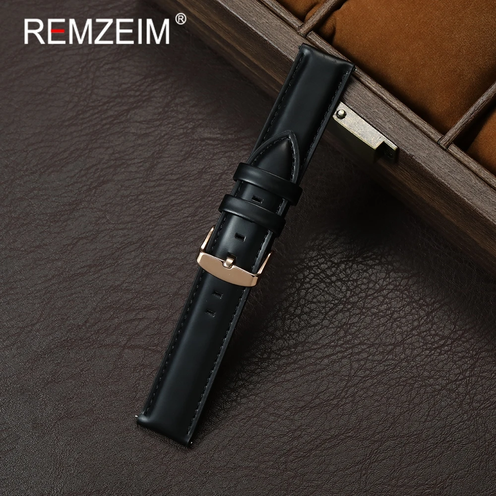 Quick Release Vintage Cowhide Men Watch Strap 20mm 22mm Black Brown Watchband with Rose Gold Pin Buckle