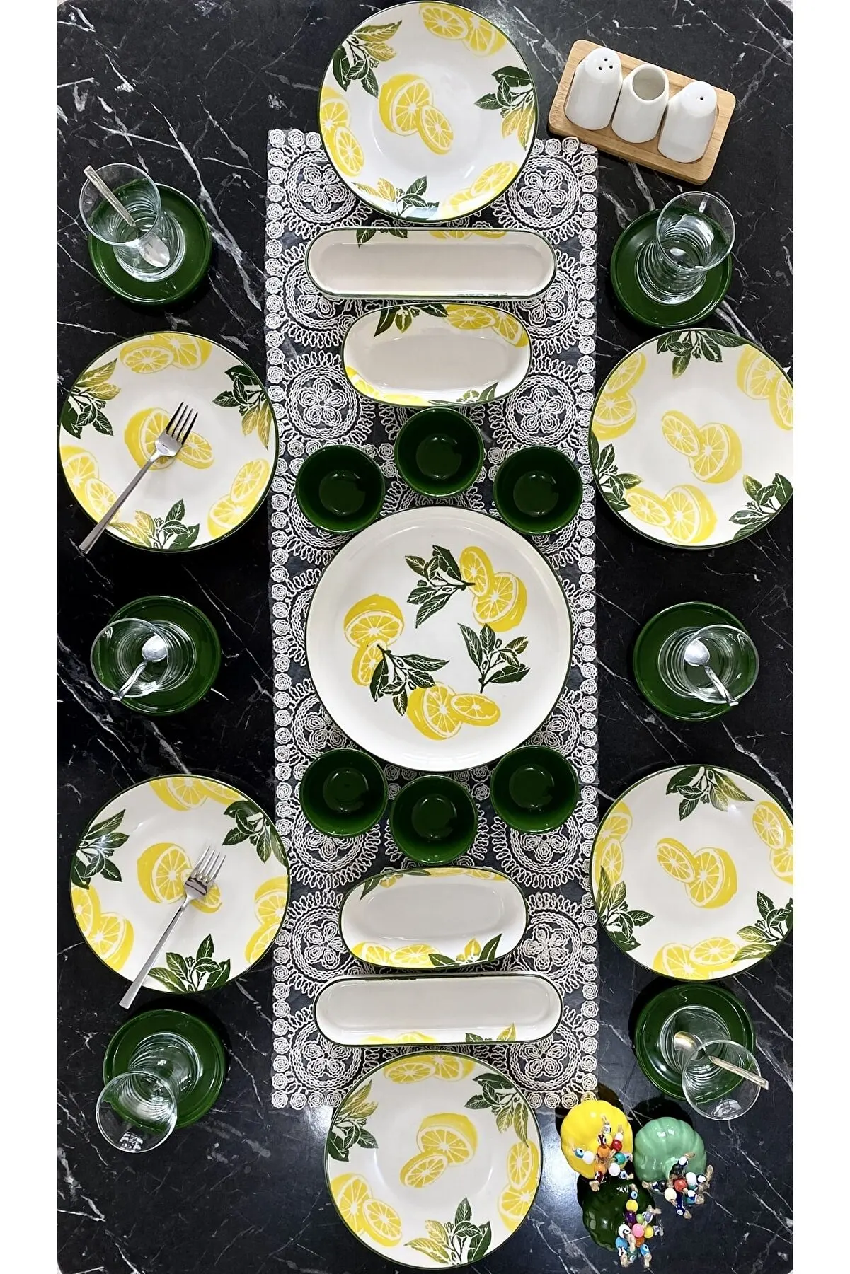 23 Pieces Lemon Breakfast Set for 6 People Luxury Breakfast Serving Plate Set k Dinner Plate Cutlery