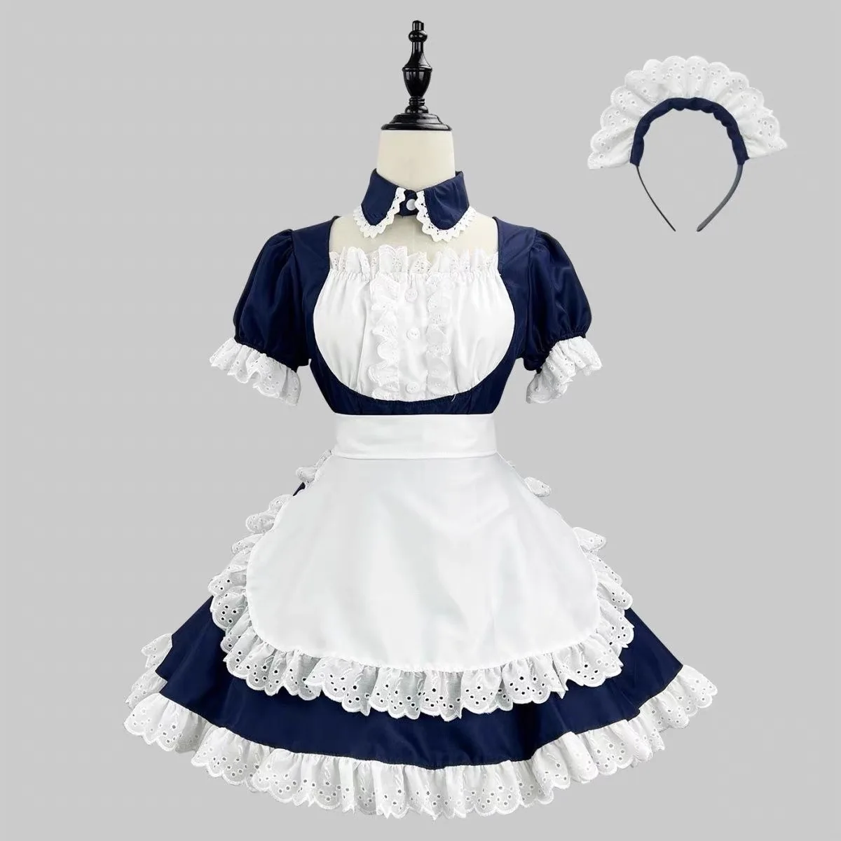 tailor-made-gothic-lolita-navy-blue-skirt-white-apron-lace-maid-style-dress-skirt