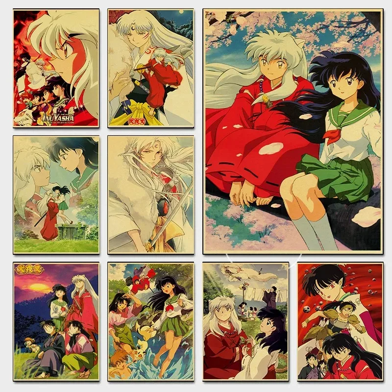 Japanese Anime Inuyasha Poster Retro Style Canvas Print Wall Art Decor Bar Cafe Painting for Home Room Decoration