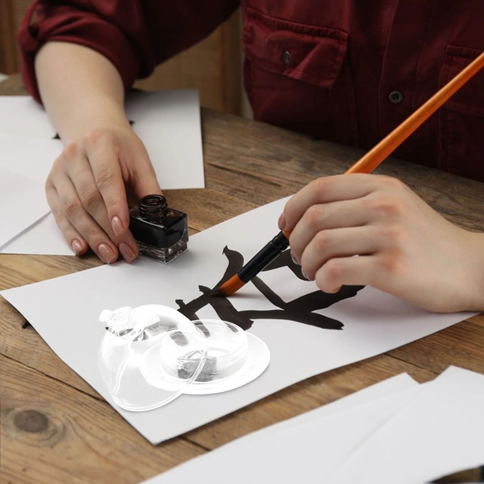 

Clear Glass Inkwell Dome Lid Calligraphy Ink Storage Tray Multi Purpose Elegant Design Traditional Art Sumi Practice Container