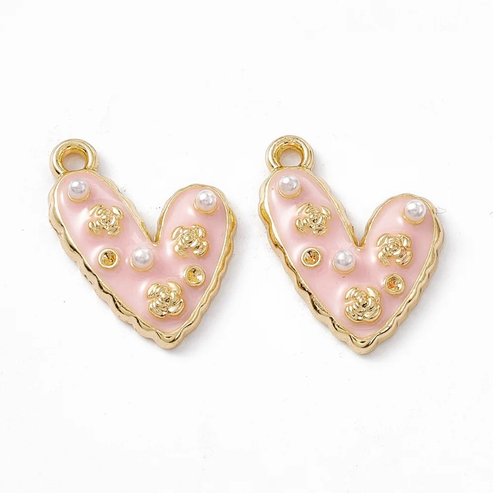 100Pcs Alloy Enamel Pendants Heart with Flower Charm for Fashion Women Men necklace jewelry making Decor Crafts 21x14.5x4mm