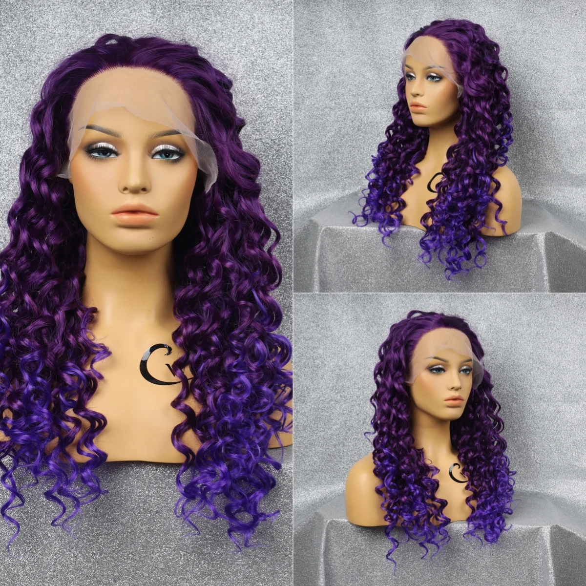 Front Lace Synthetic Purple Long Large Wave Wig Heat Resistant Breathable Comfortable Glue-free and Trace-free Cosplay Wig