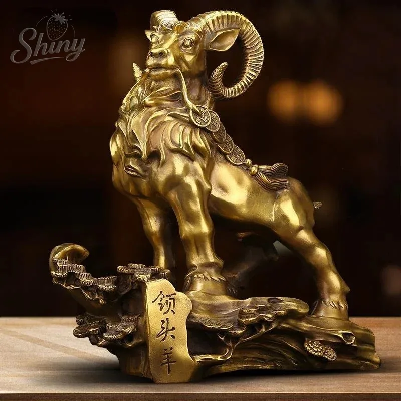 

21cm Copper Sheep Ornaments Money Sheep Zodiac Three Yang Kai Tai Gifts Home Living Sculptures Statues for Decoration Home Decor